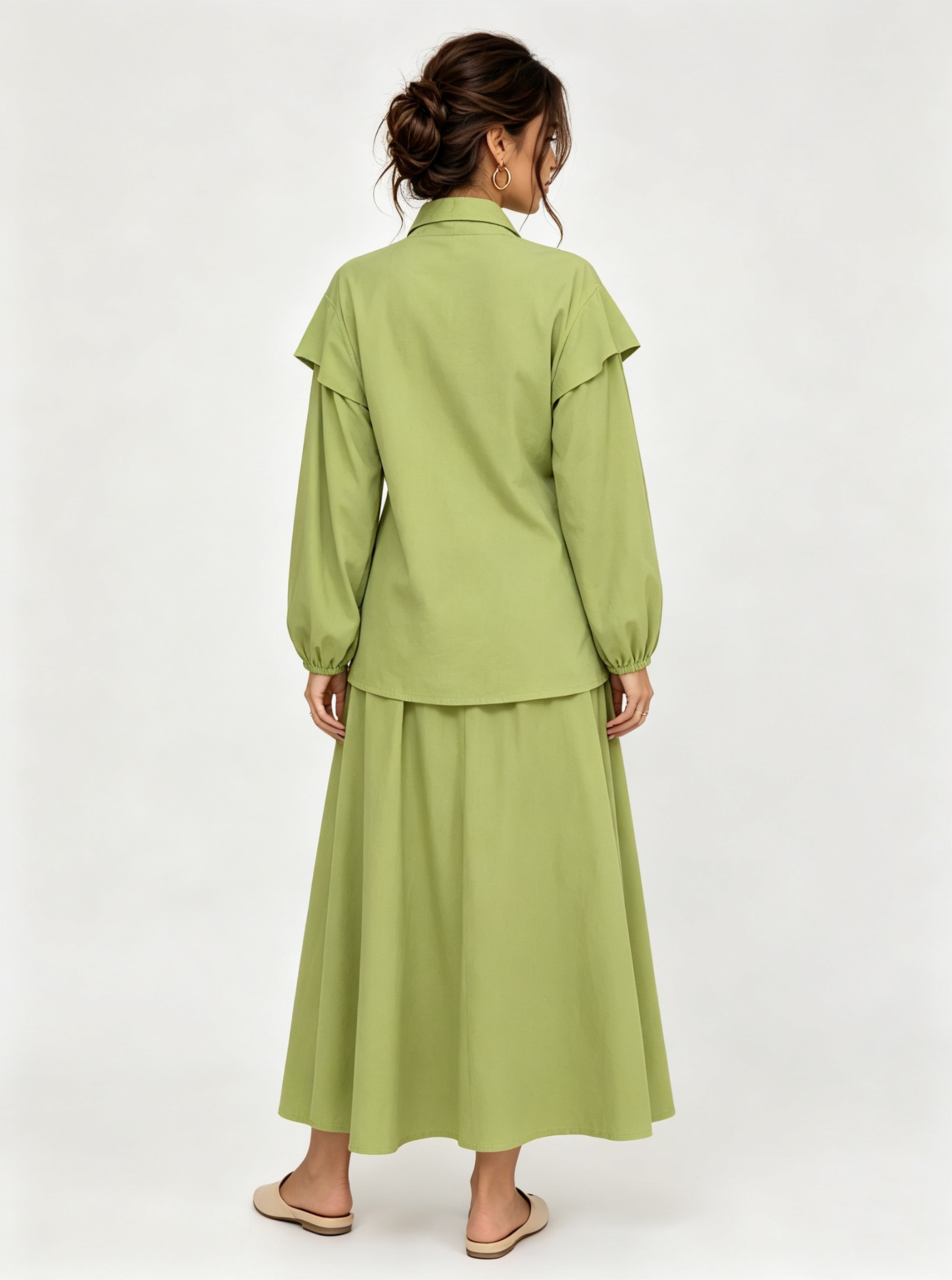 Green Solid Wrap and Wide Leg Co-Ords