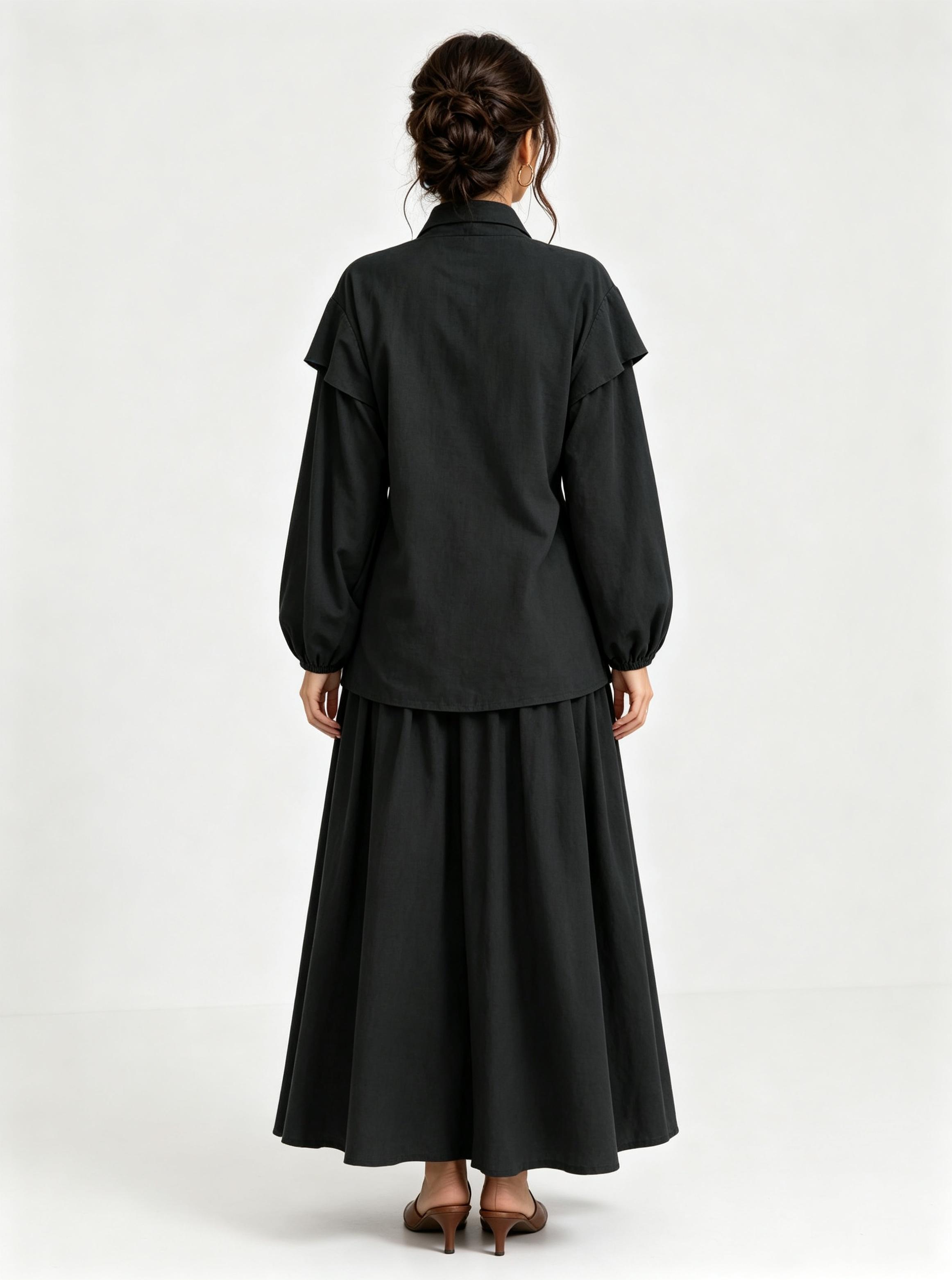 Black Solid Wrap and Wide Leg Co-Ords
