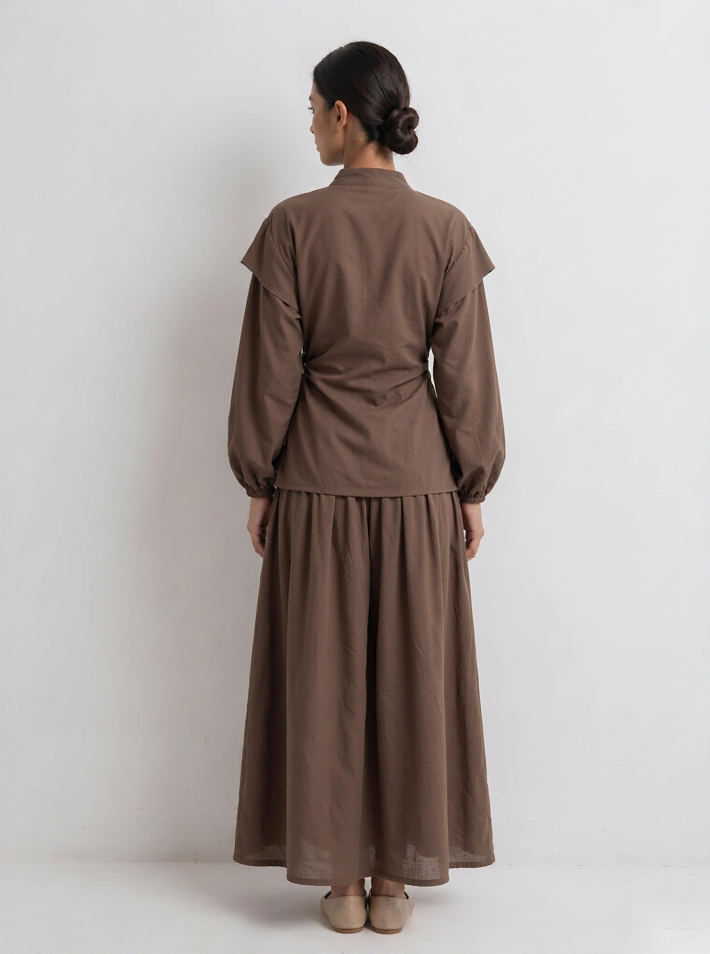 Brown Solid Wrap and Wide Leg Co-Ords