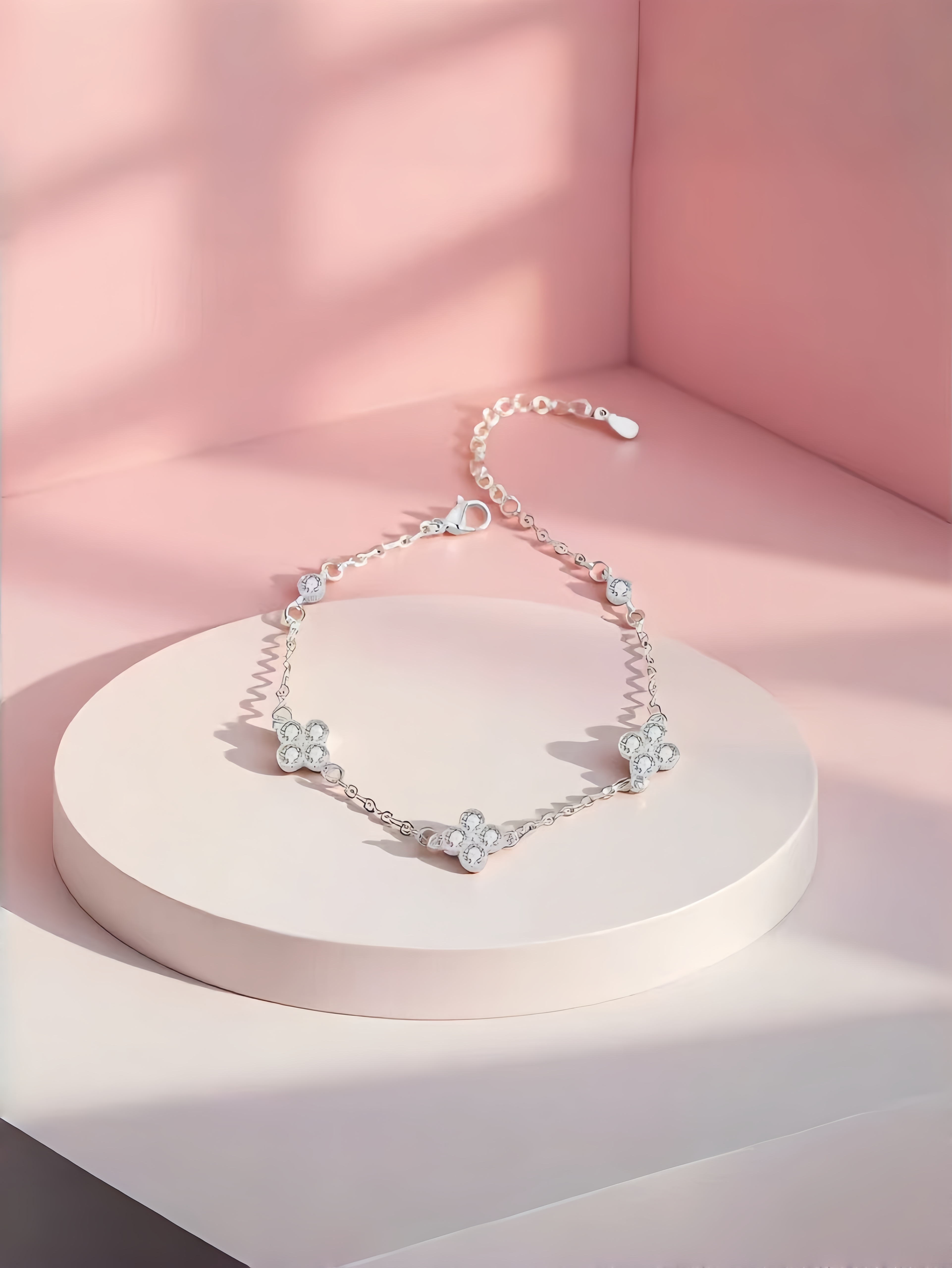 Silver Flower Link Bracelet