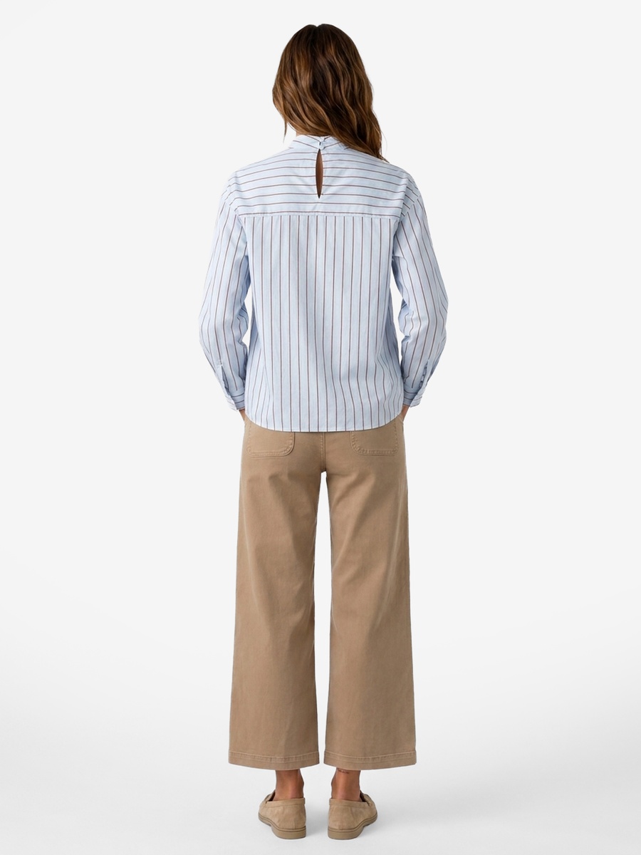Blue Striped Pussy-Bow Long Sleeve Shirt