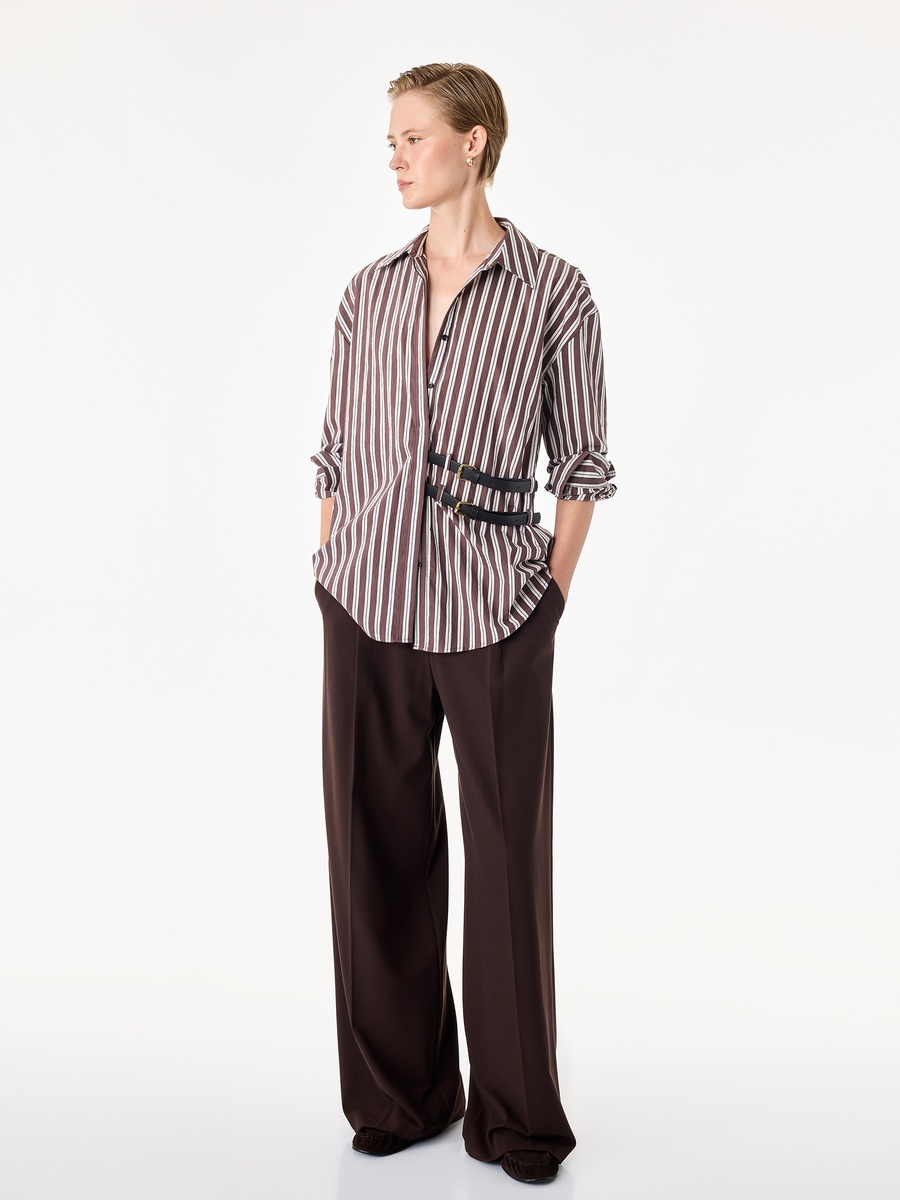 Brown Striped Long Sleeve Regular Fit Shirt