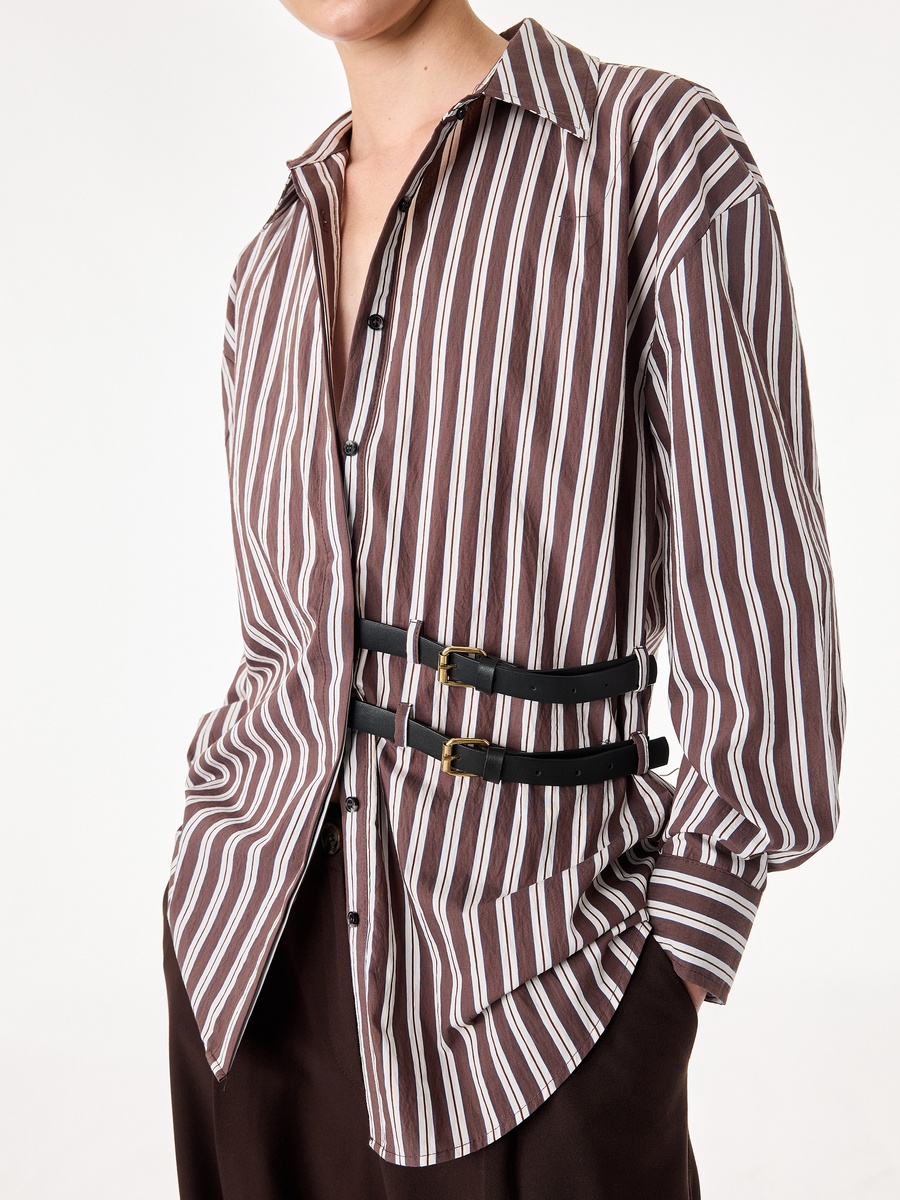 Brown Striped Long Sleeve Regular Fit Shirt