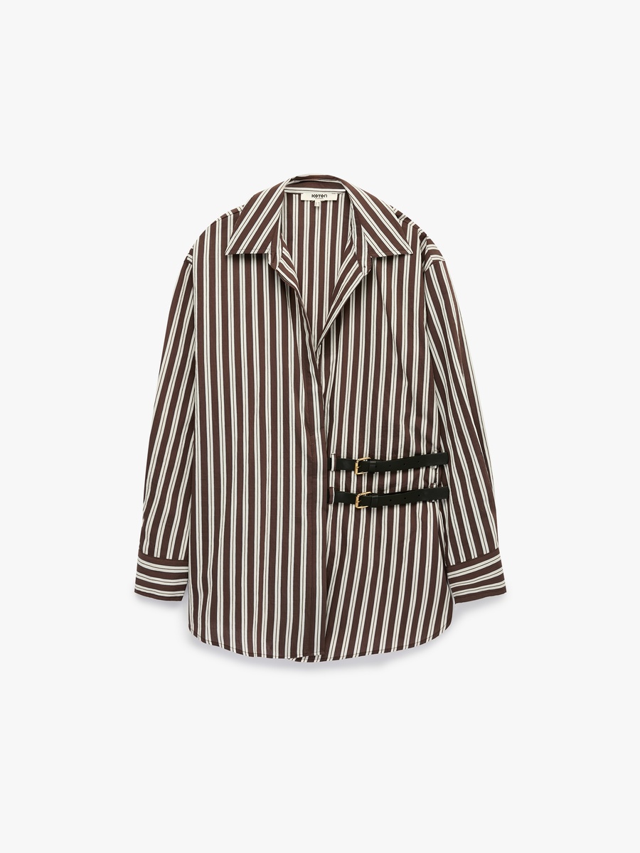 Brown Striped Long Sleeve Regular Fit Shirt