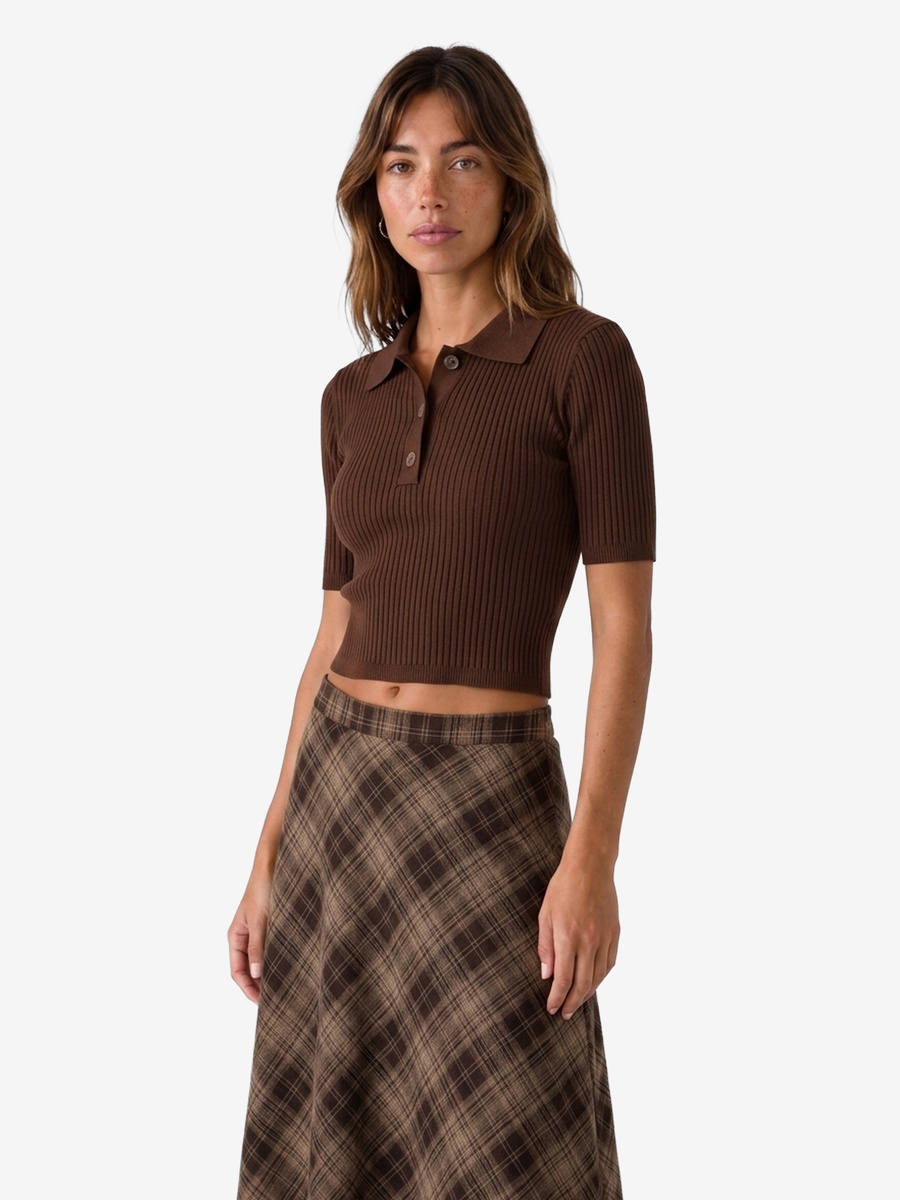 Brown A-Line Plaid Midi Skirt