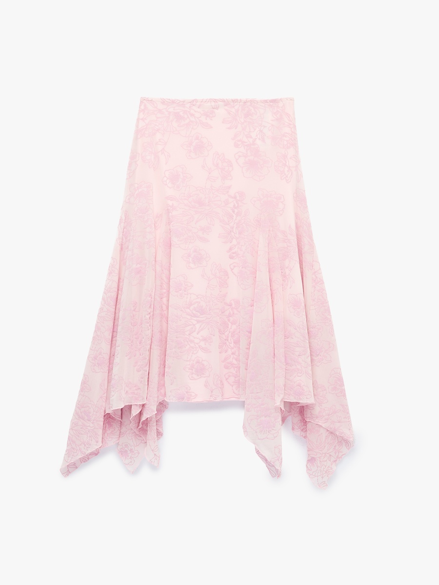 Pink Floral A-Line Midi Skirt