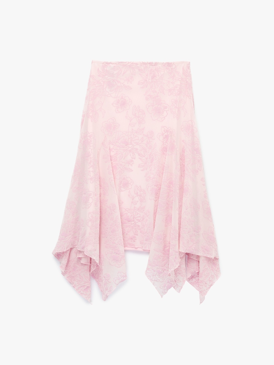 Pink Floral A-Line Midi Skirt