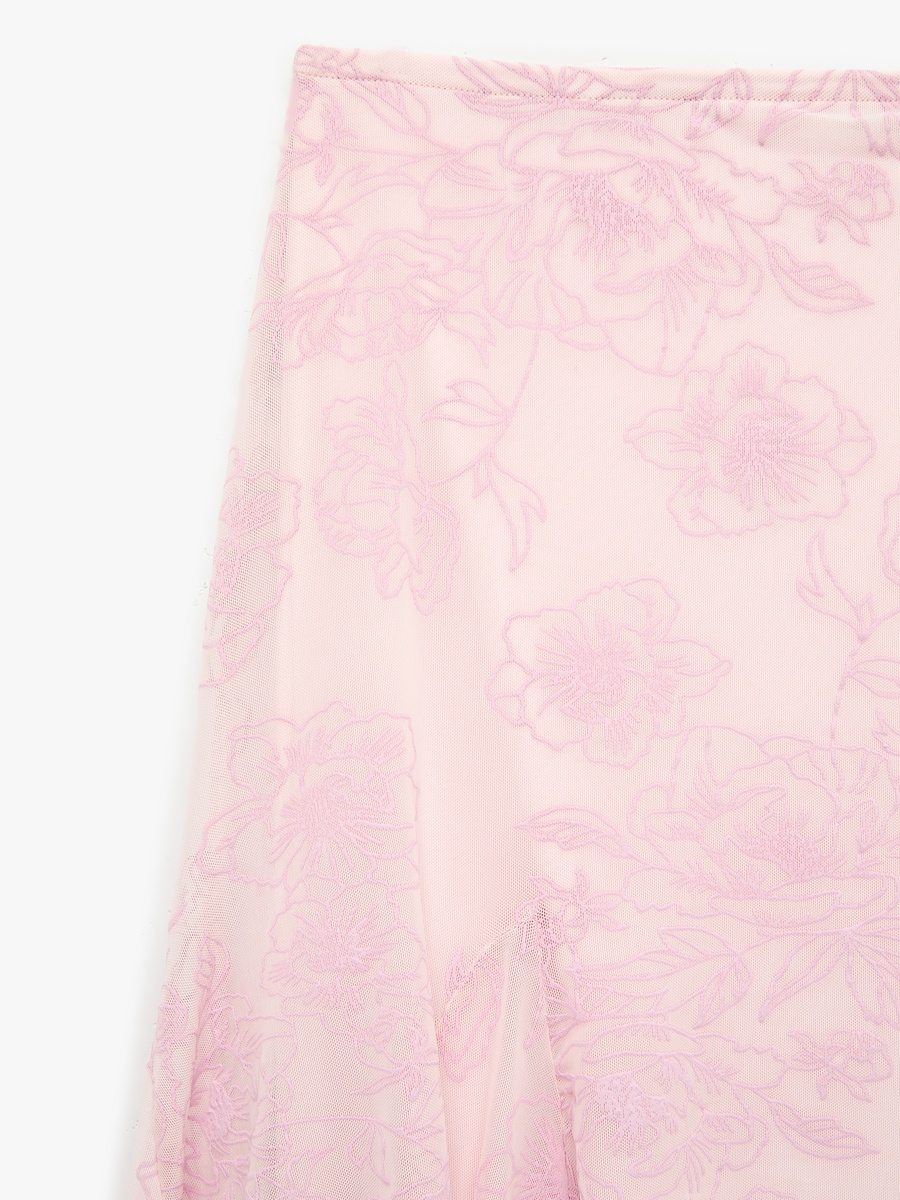 Pink Floral A-Line Midi Skirt