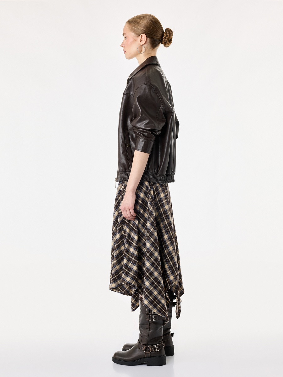 Navy Blue Plaid A-Line Midi Skirt