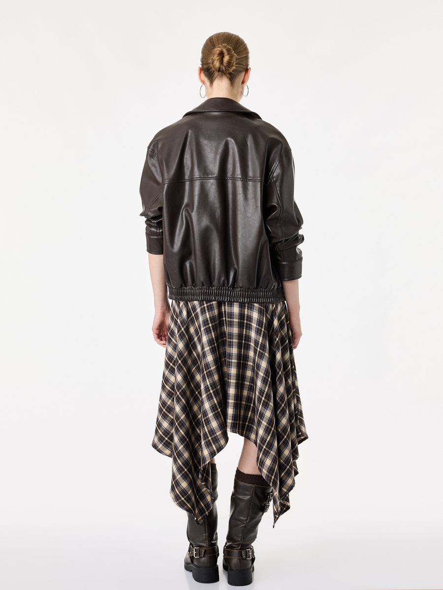 Navy Blue Plaid A-Line Midi Skirt