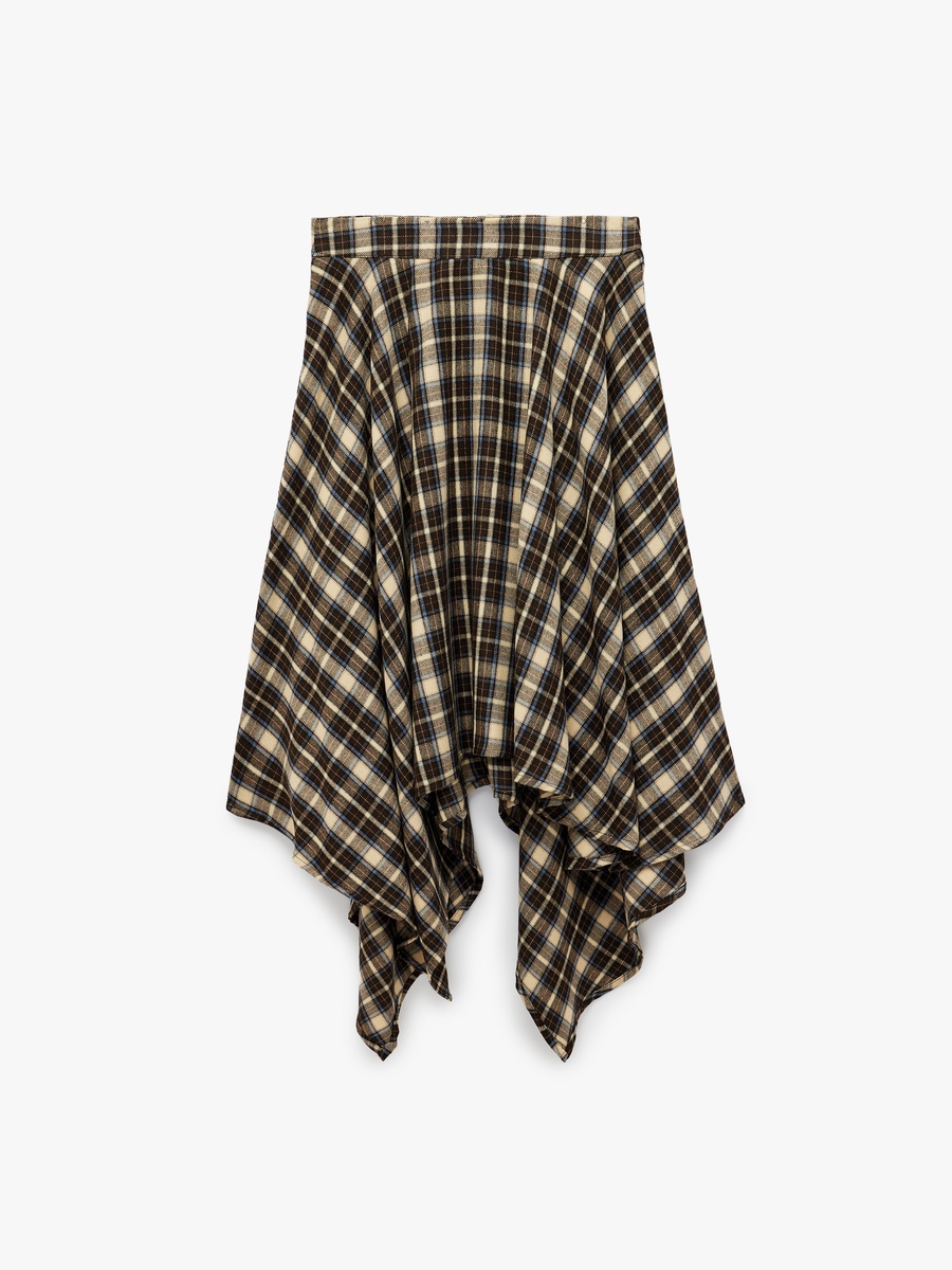 Navy Blue Plaid A-Line Midi Skirt