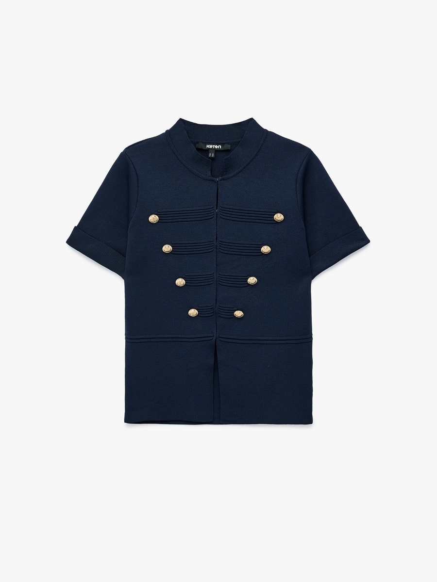 Navy Blue Regular Fit Cardigan with Gold Buttons