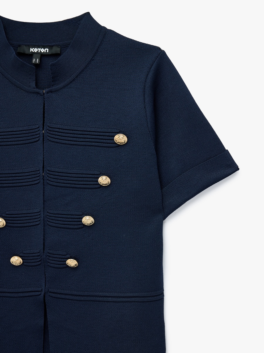 Navy Blue Regular Fit Cardigan with Gold Buttons