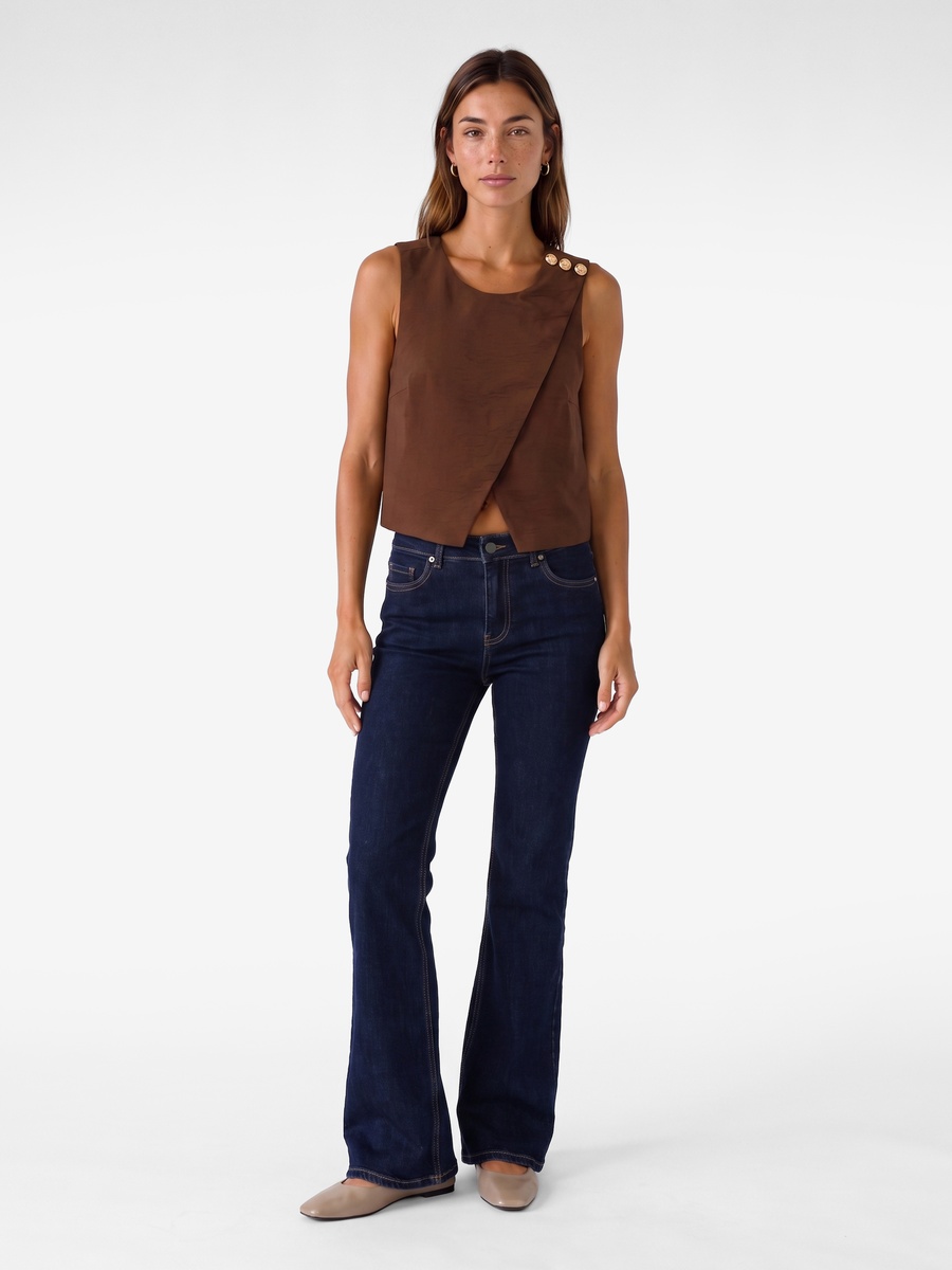Brown Sleeveless Overlap Top