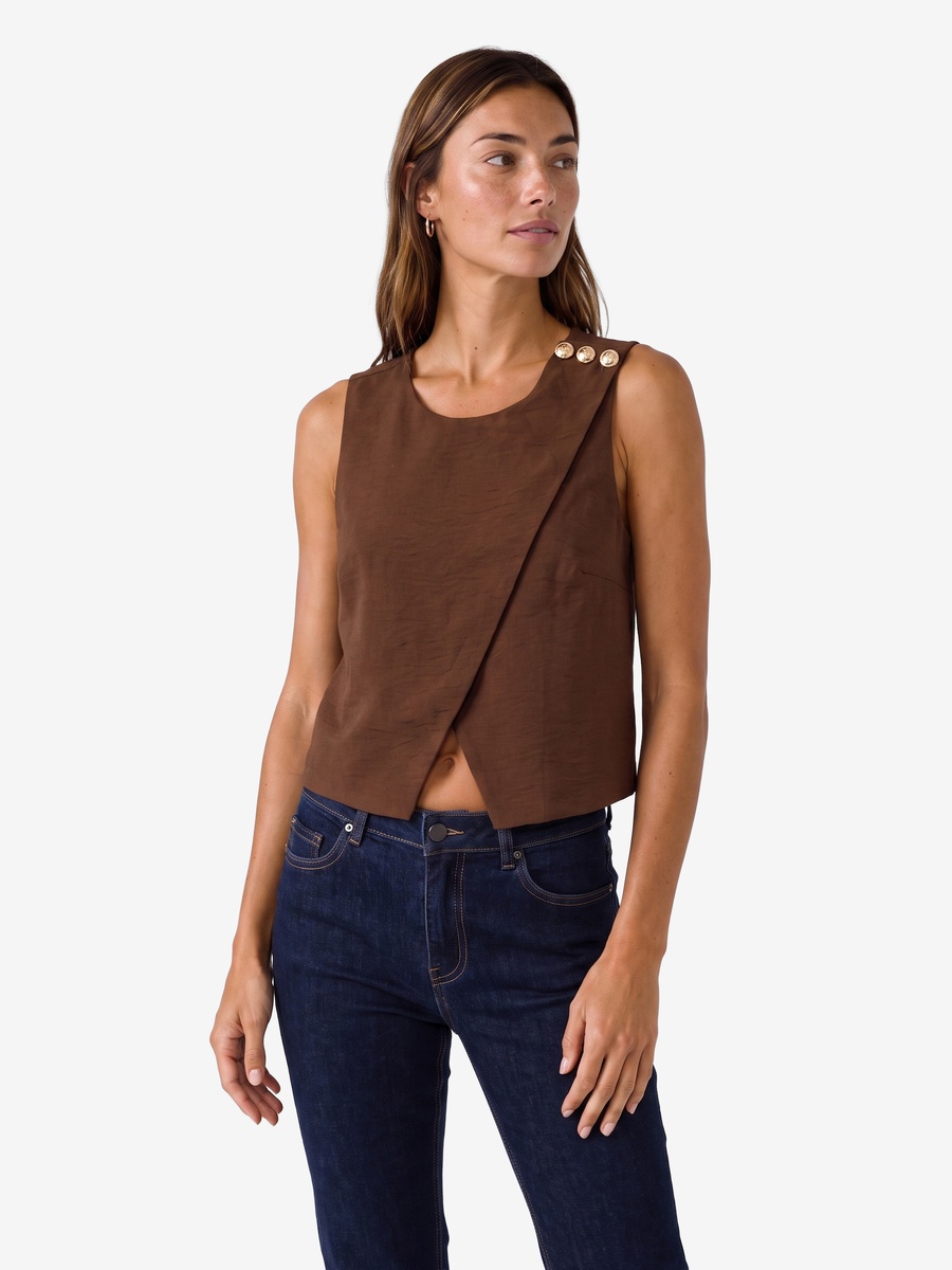 Brown Sleeveless Overlap Top