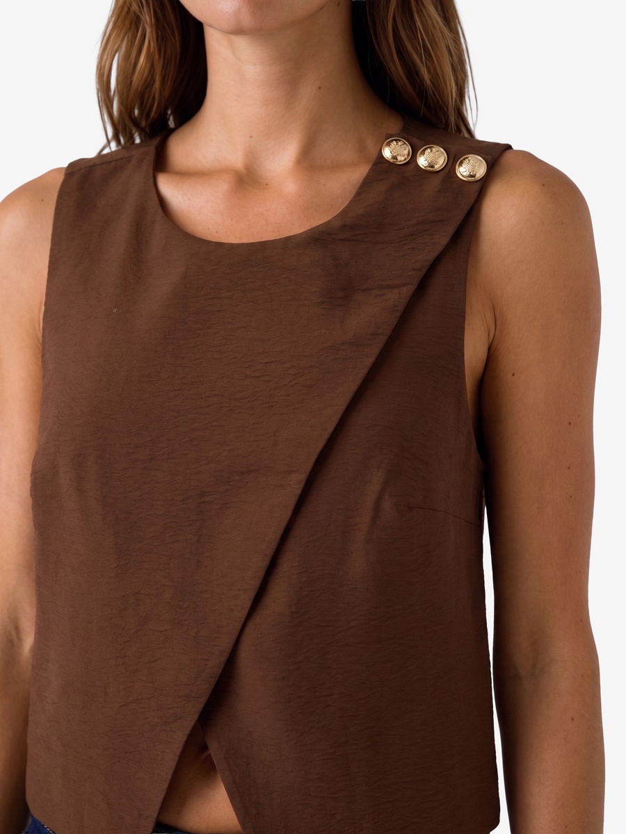 Brown Sleeveless Overlap Top