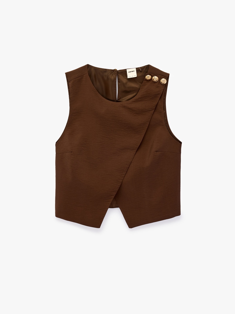 Brown Sleeveless Overlap Top