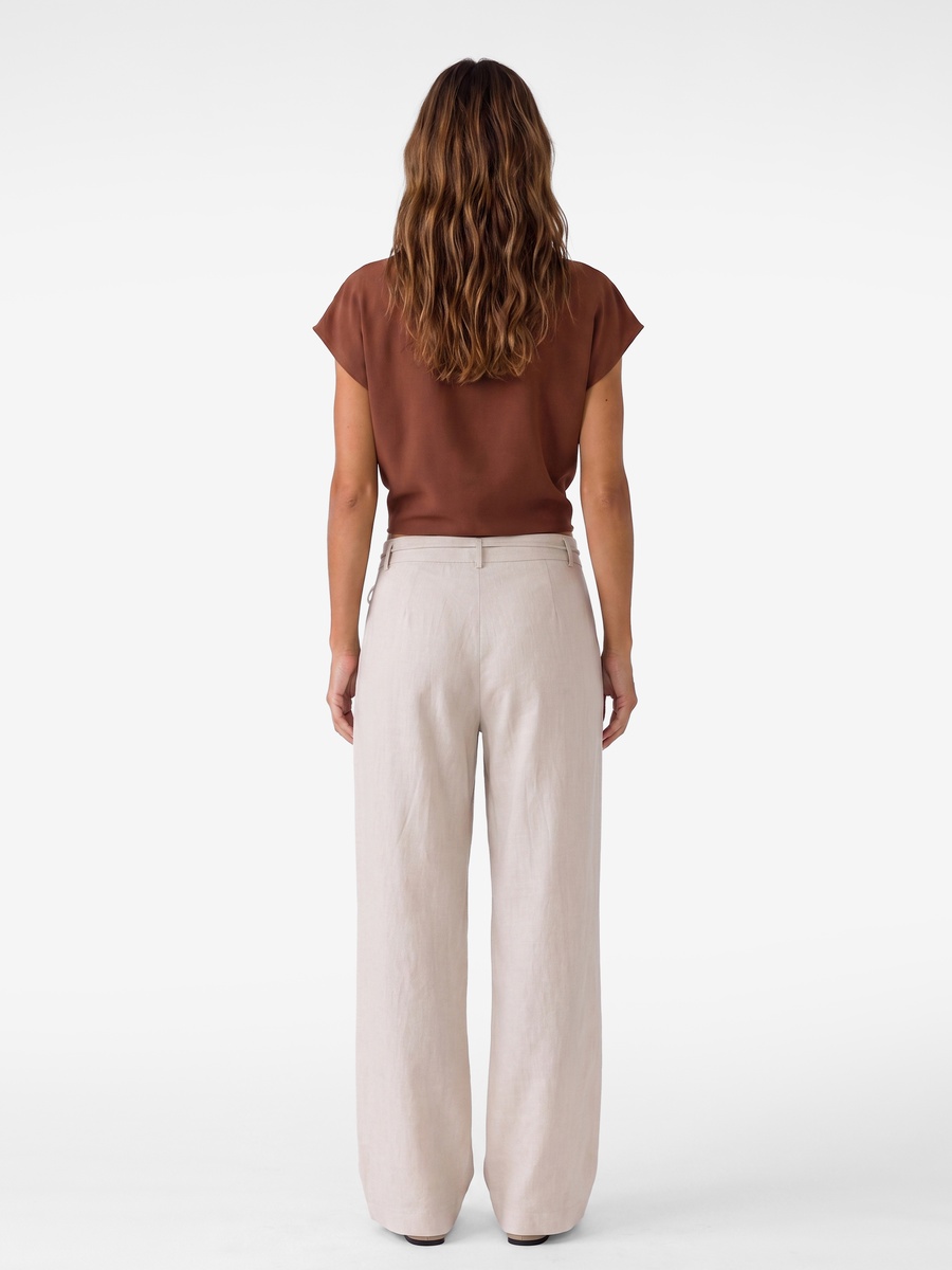 Brown Short Sleeve Draped Blouse