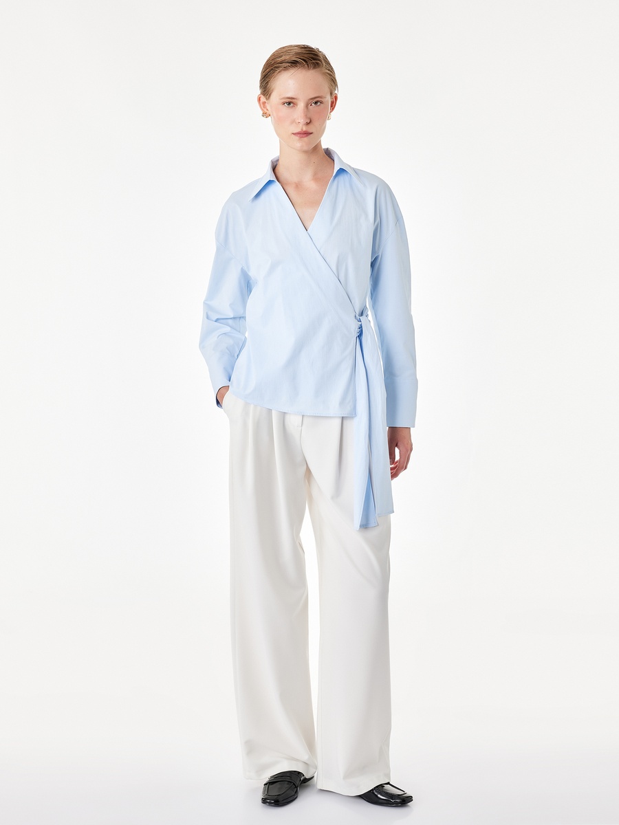 Blue Long Sleeve Wrap Top