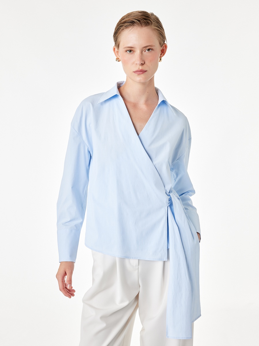 Blue Long Sleeve Wrap Top