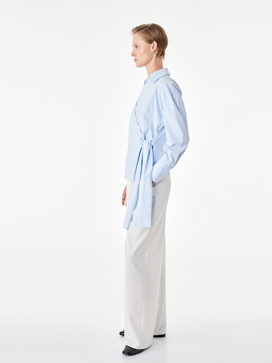 Blue Long Sleeve Wrap Top