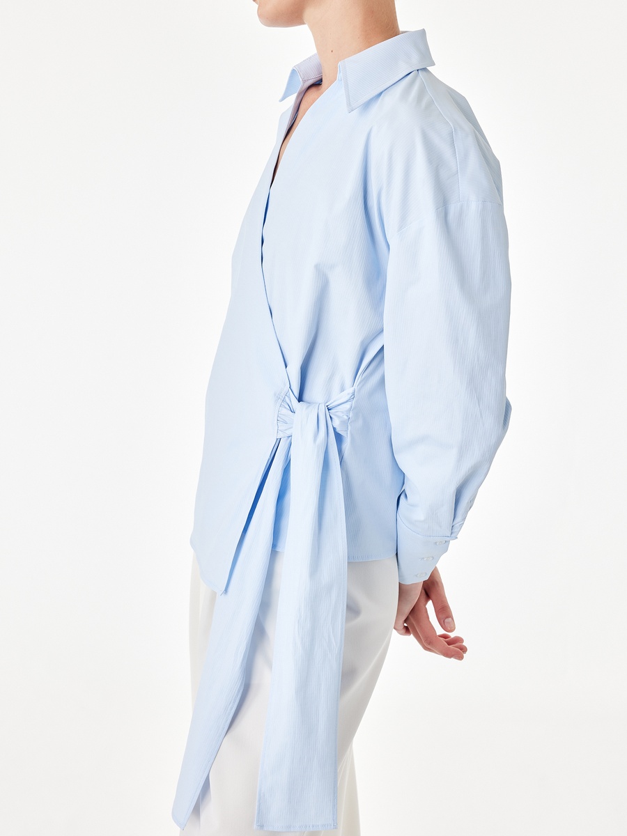 Blue Long Sleeve Wrap Top