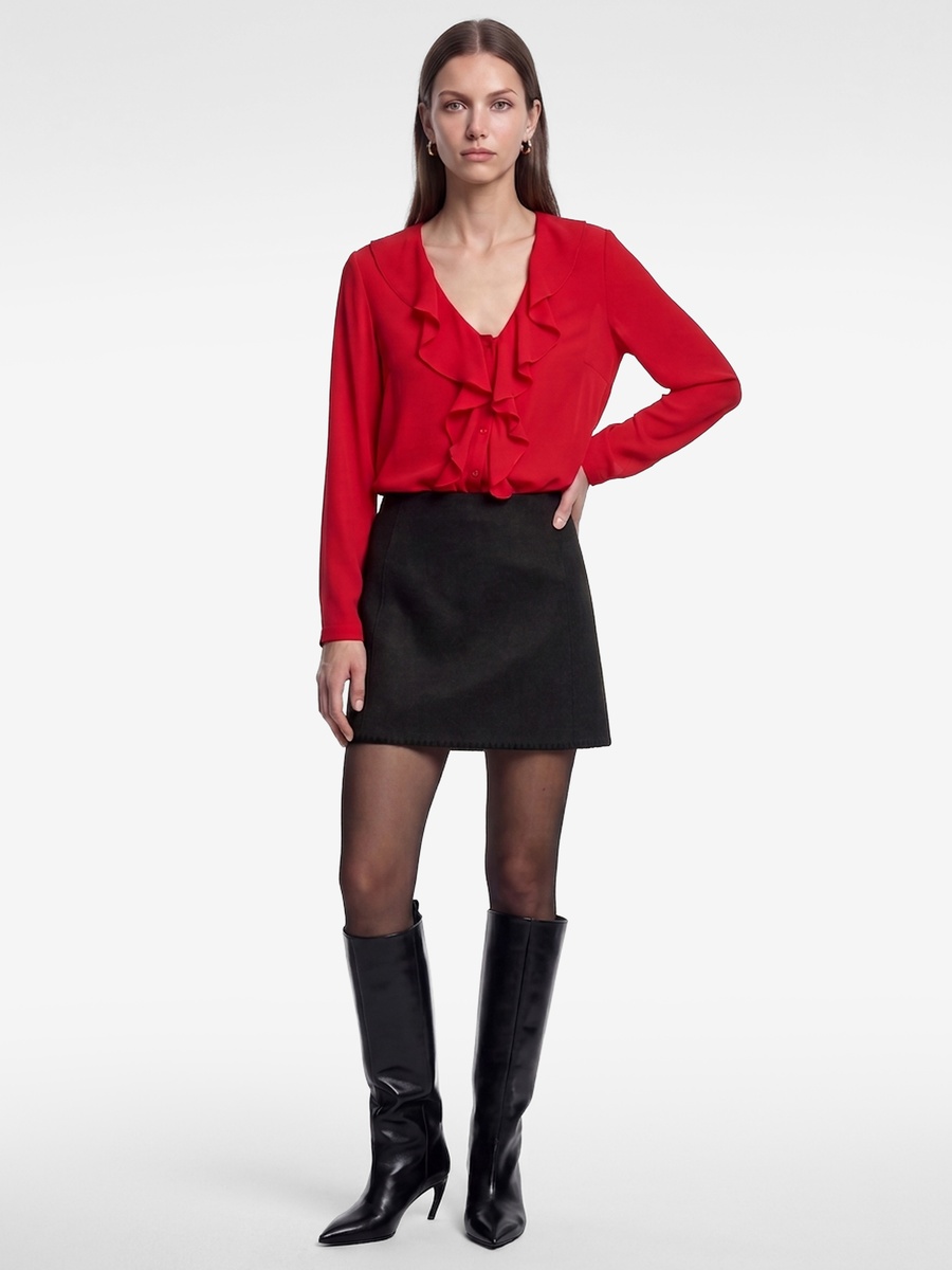 Red Ruffled Long Sleeve Blouse