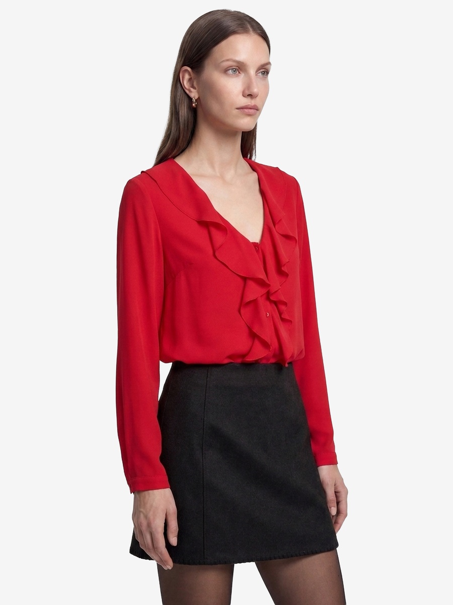 Red Ruffled Long Sleeve Blouse