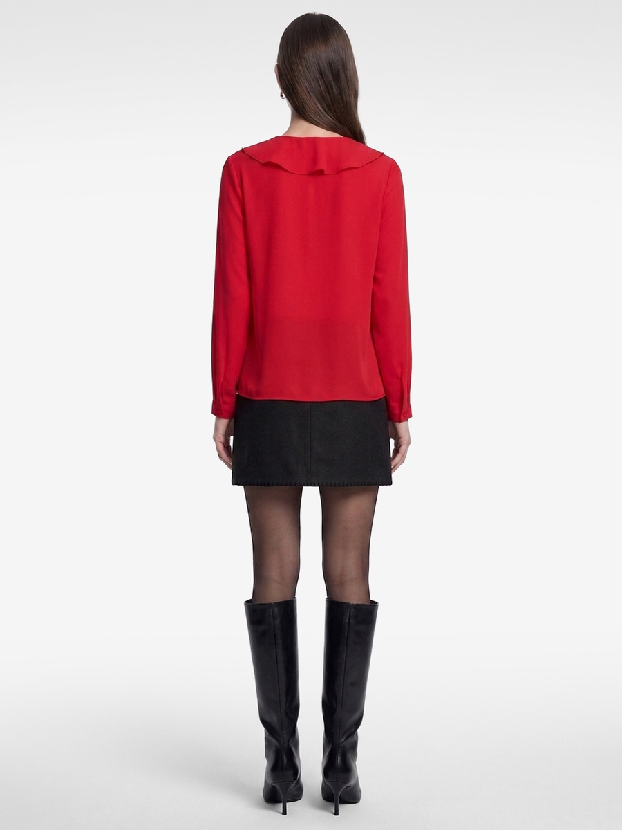 Red Ruffled Long Sleeve Blouse