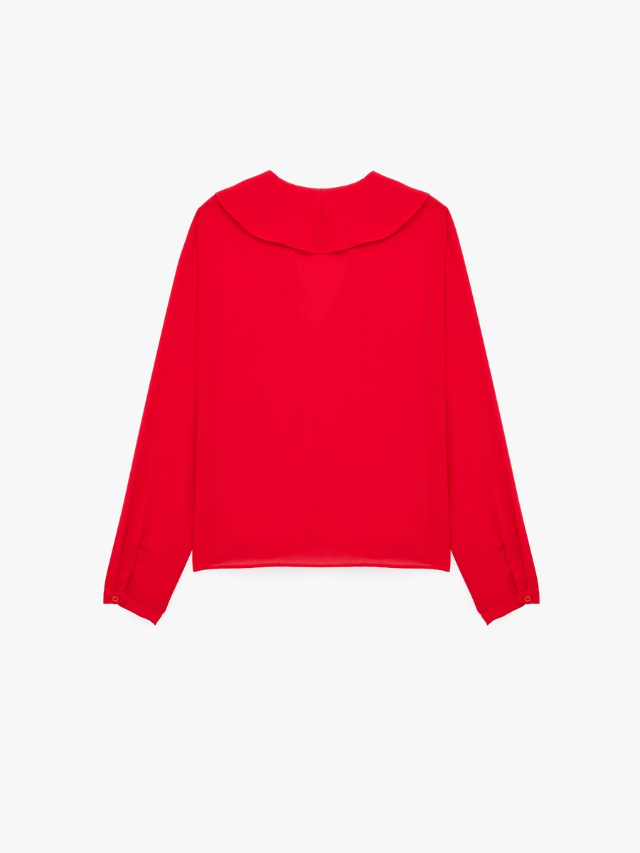 Red Ruffled Long Sleeve Blouse