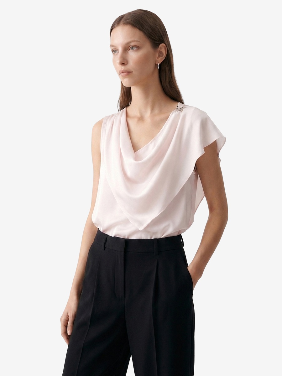 Sleeveless Draped Pink Blouse