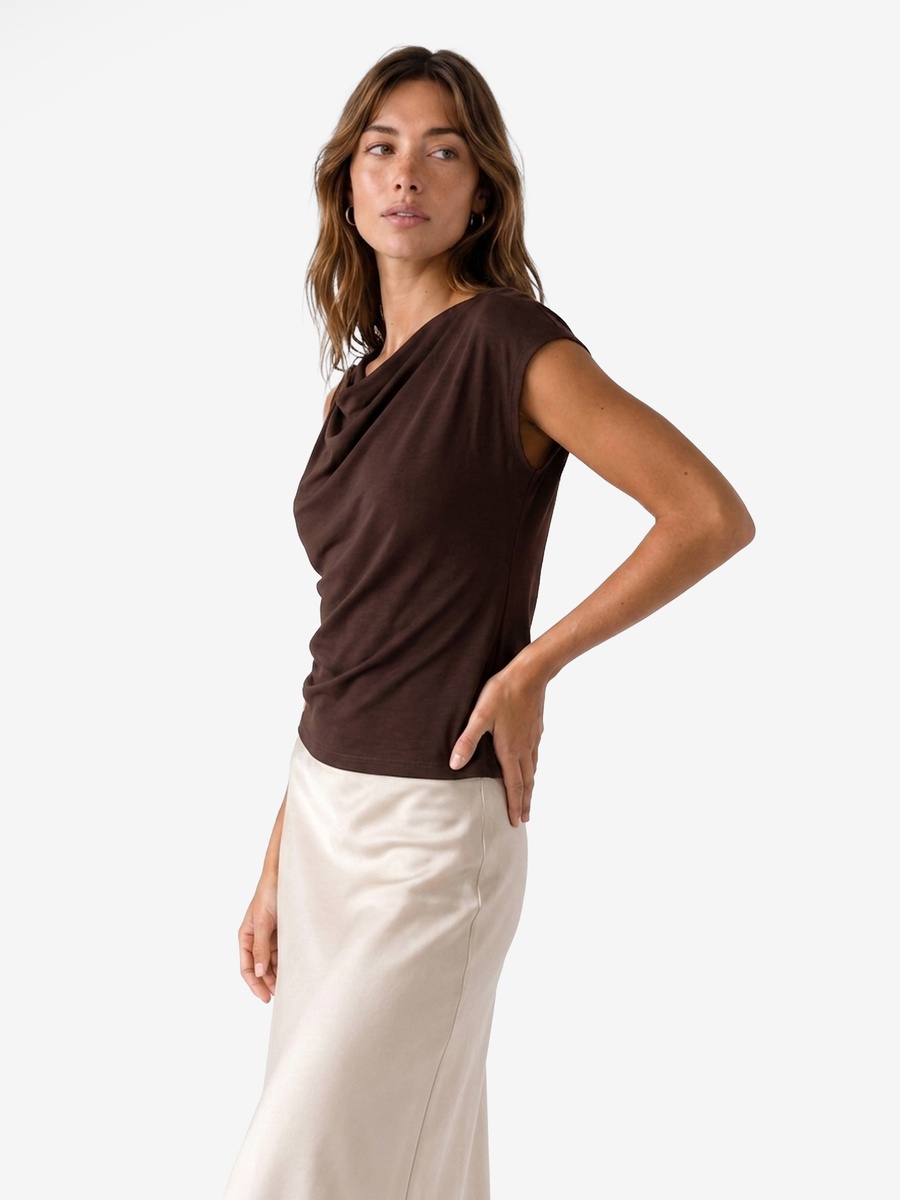 Brown One-Shoulder Blouse