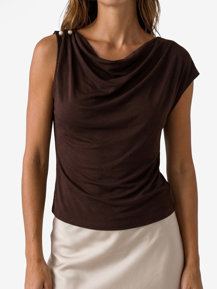 Brown One-Shoulder Blouse
