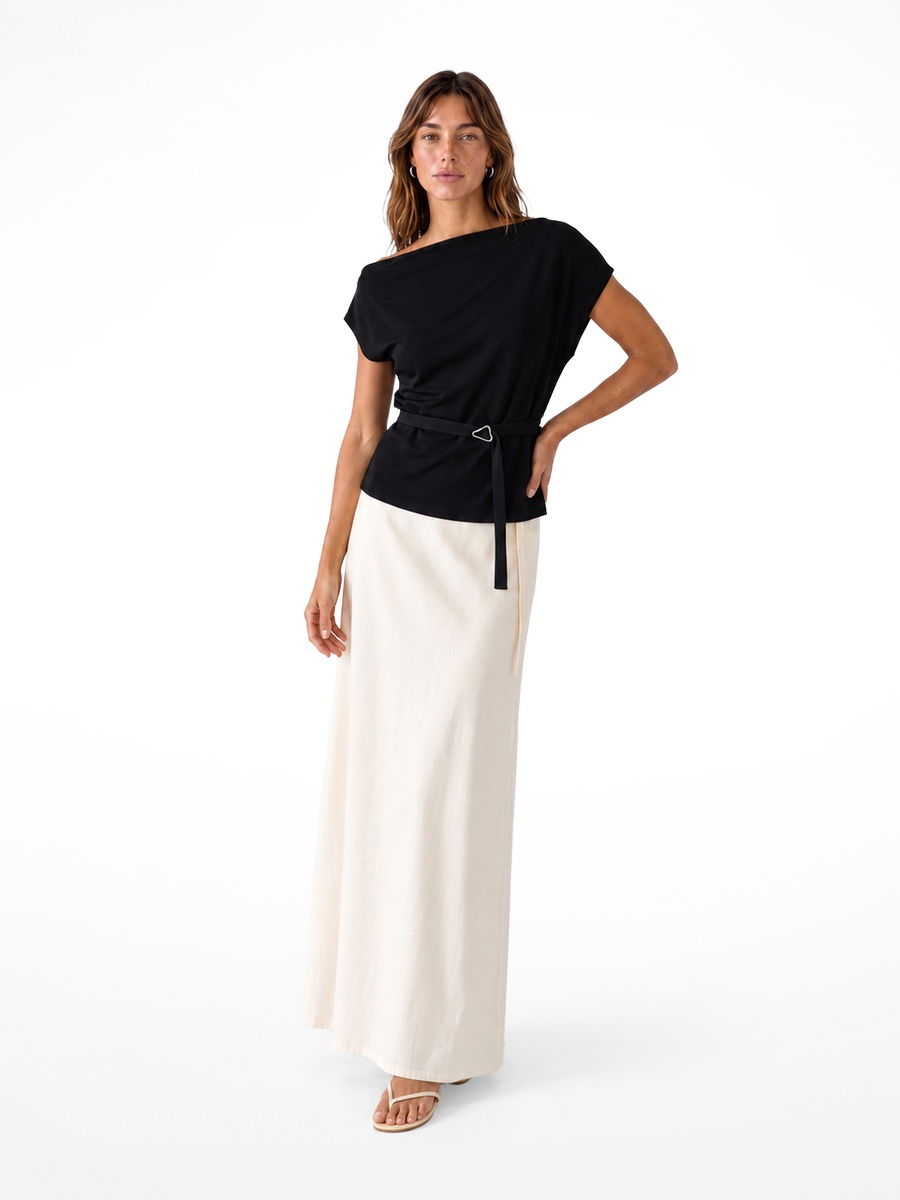 Black Boat Neck Short Sleeve Blouse