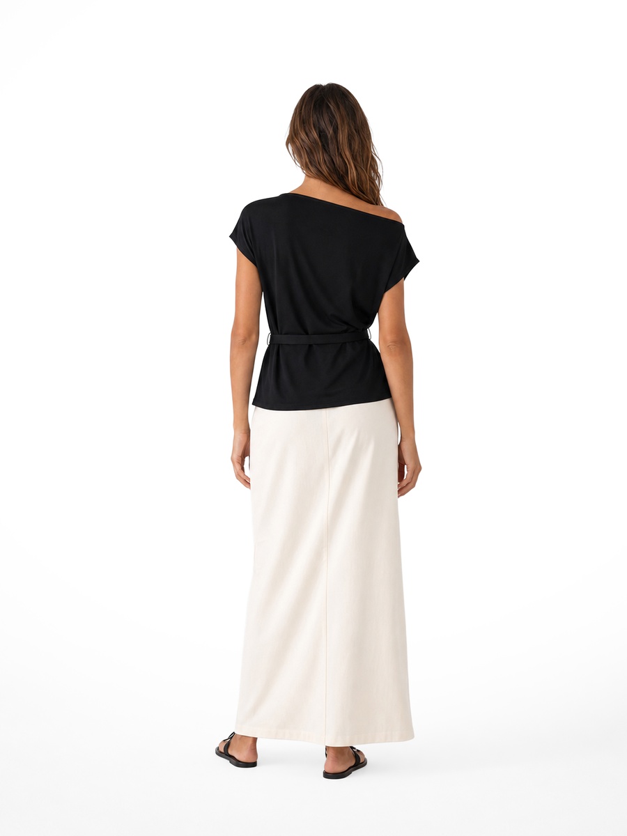 Black Boat Neck Short Sleeve Blouse