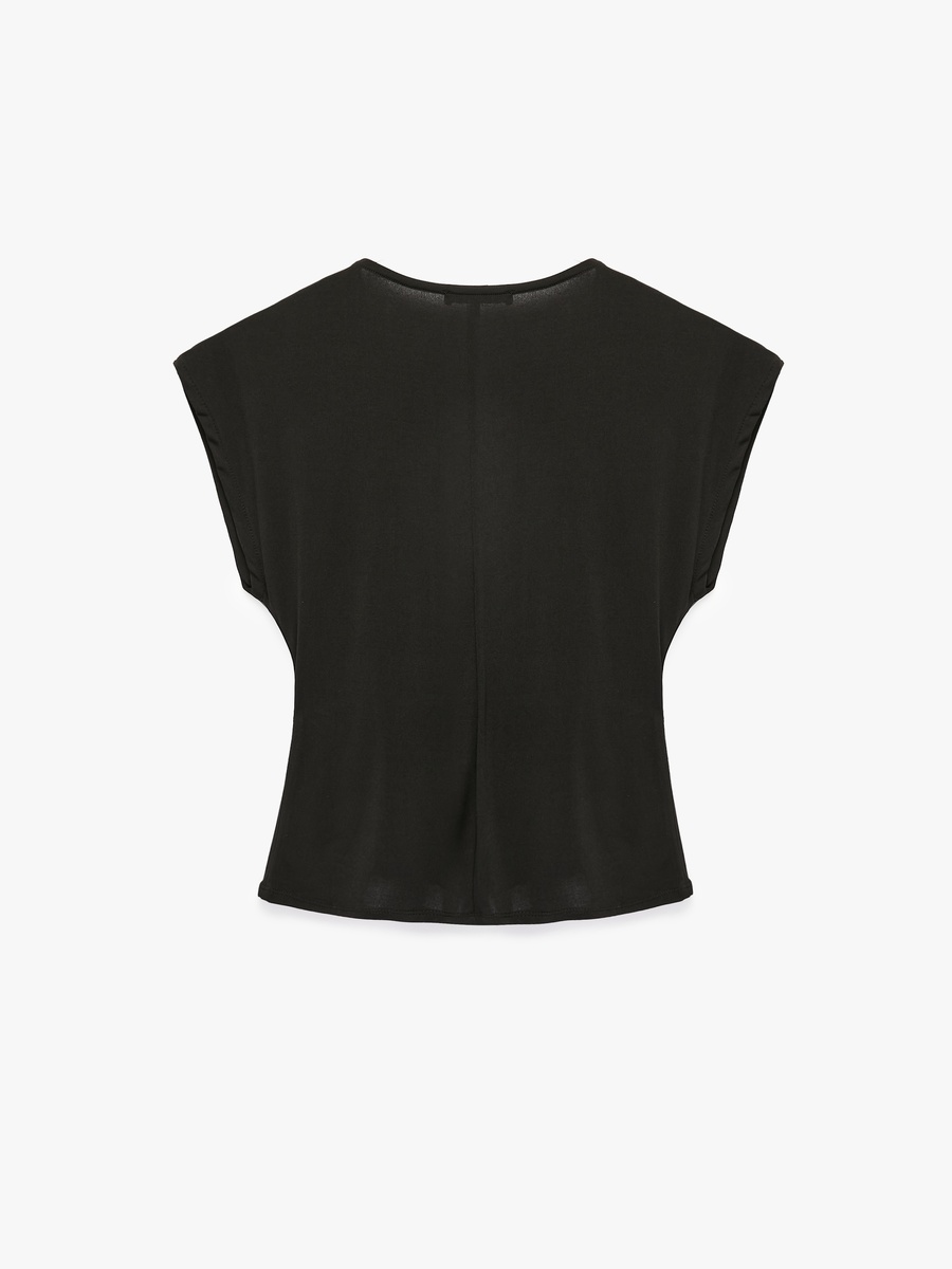 Black Short Sleeve Wrap Blouse