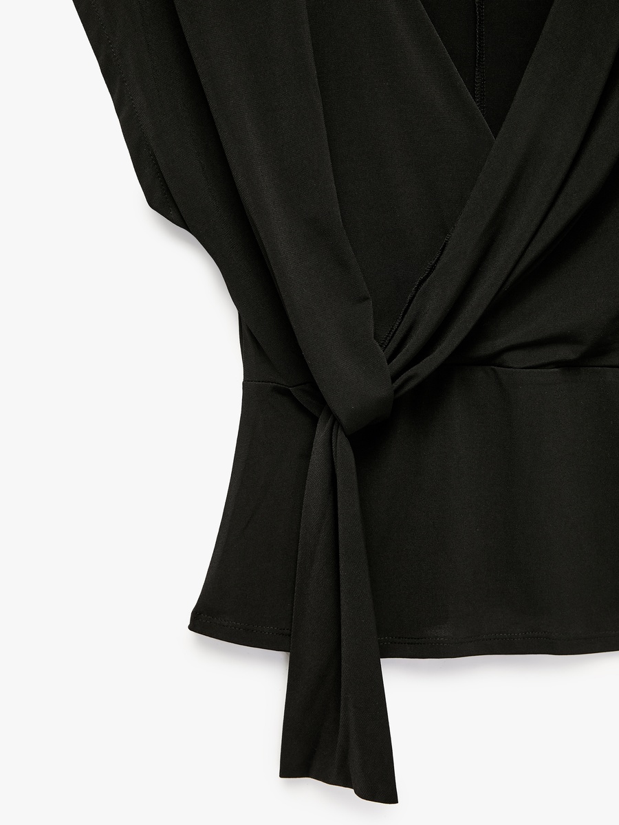 Black Short Sleeve Wrap Blouse