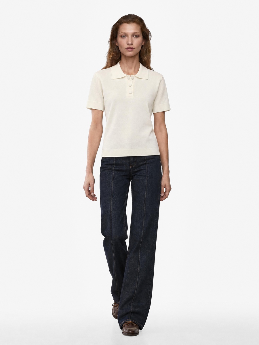 Beige Short Sleeve Knit Polo Top