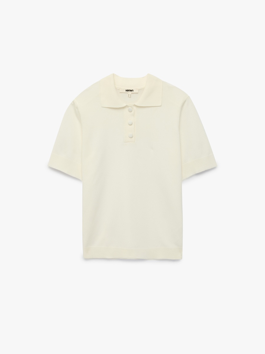 Beige Short Sleeve Knit Polo Top