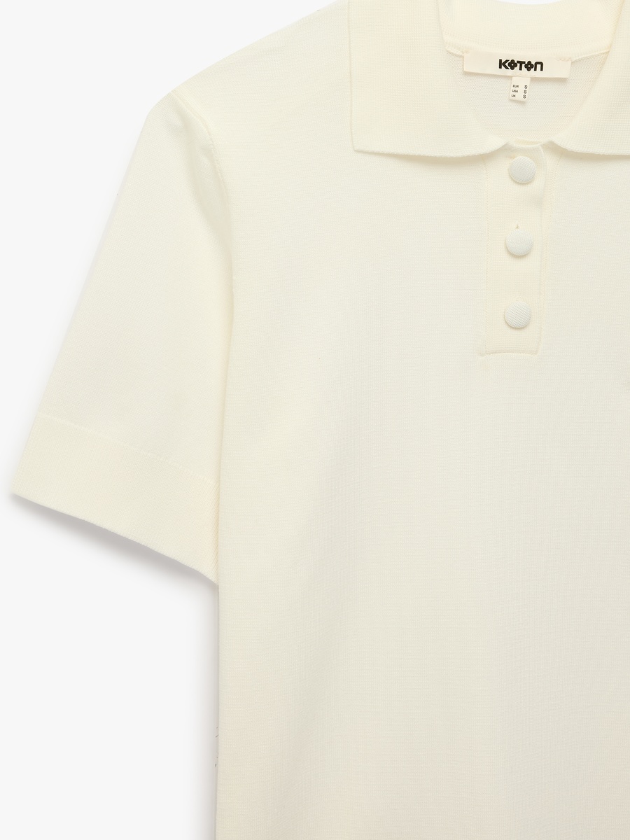 Beige Short Sleeve Knit Polo Top