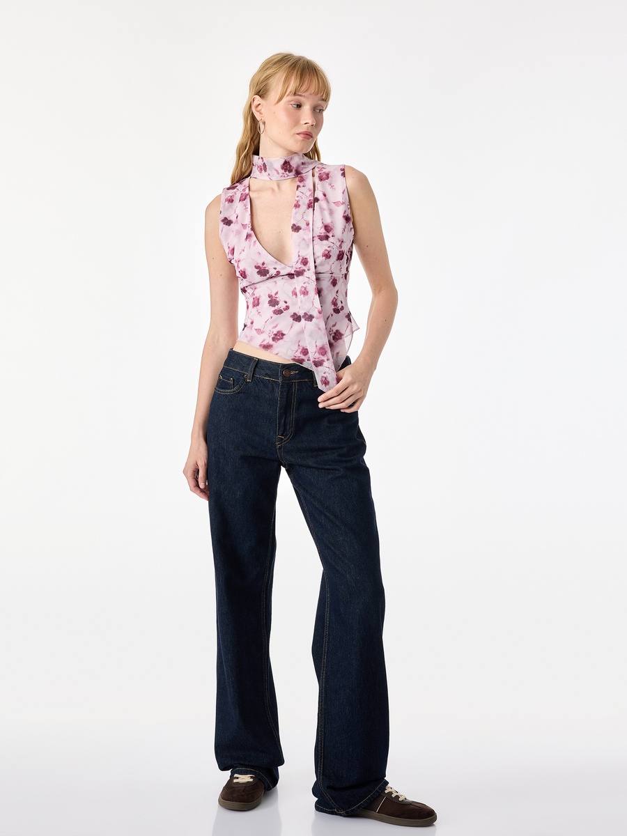 Pink Floral Sleeveless Blouse