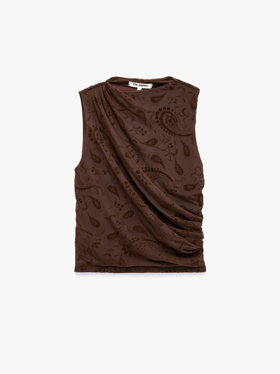 Brown Paisley Sleeveless Top
