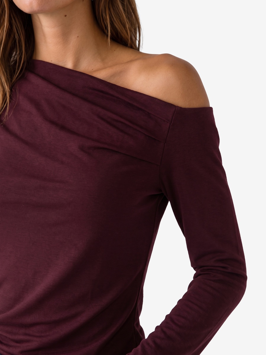 Burgundy One-Shoulder Long Sleeve T-Shirt