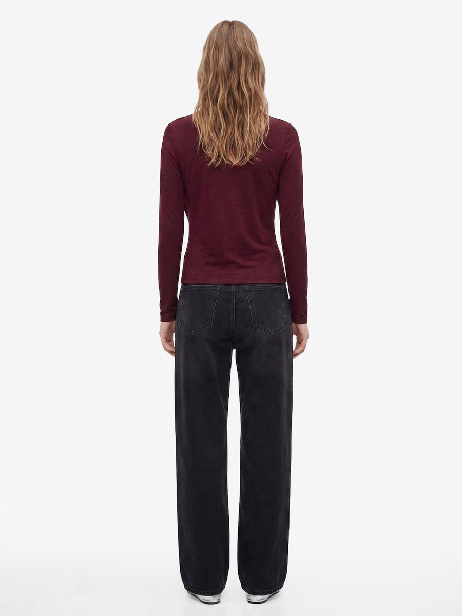 Burgundy Draped Long Sleeve T-Shirt