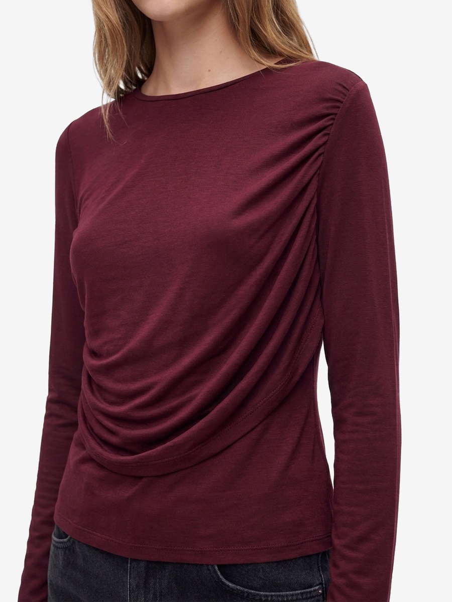 Burgundy Draped Long Sleeve T-Shirt