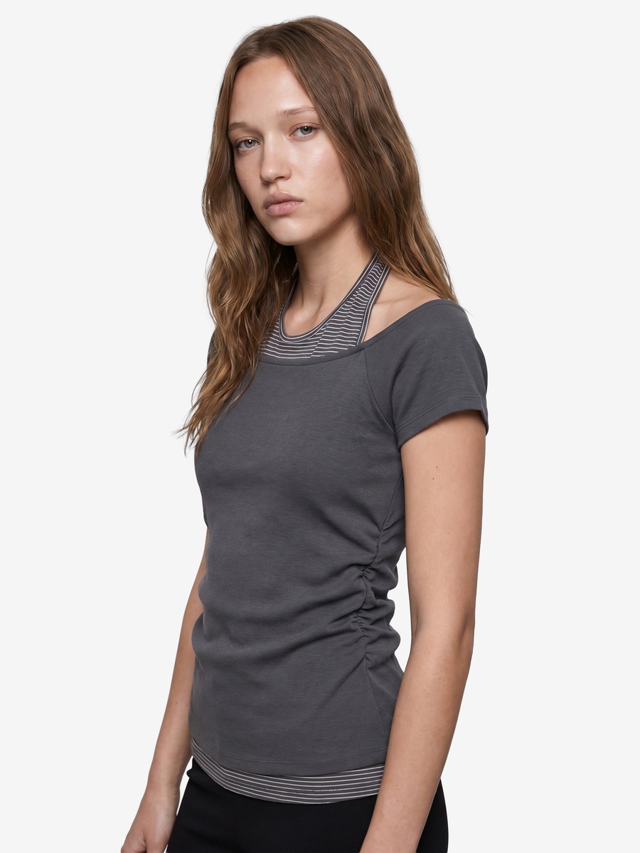 Grey Striped Regular Fit Short Sleeve T-Shirt