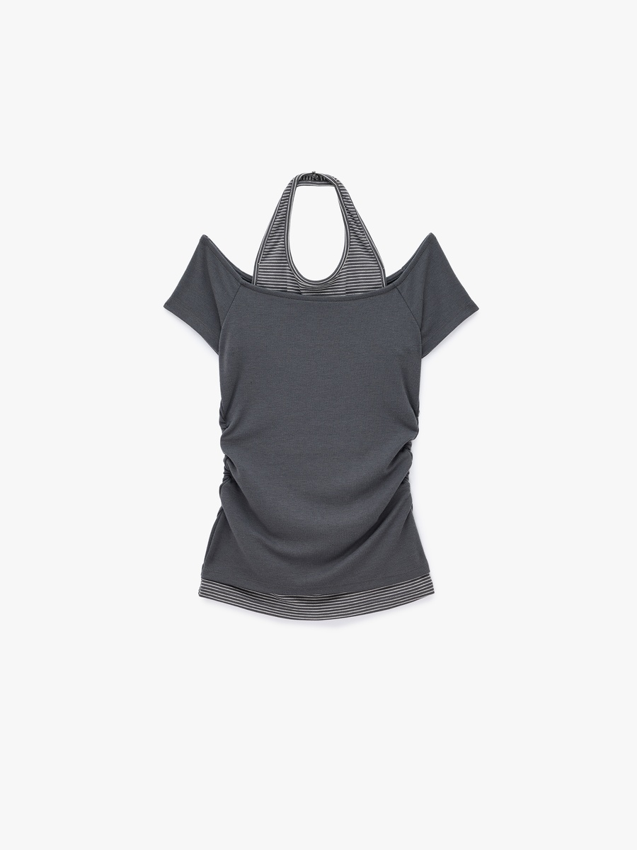Grey Striped Regular Fit Short Sleeve T-Shirt
