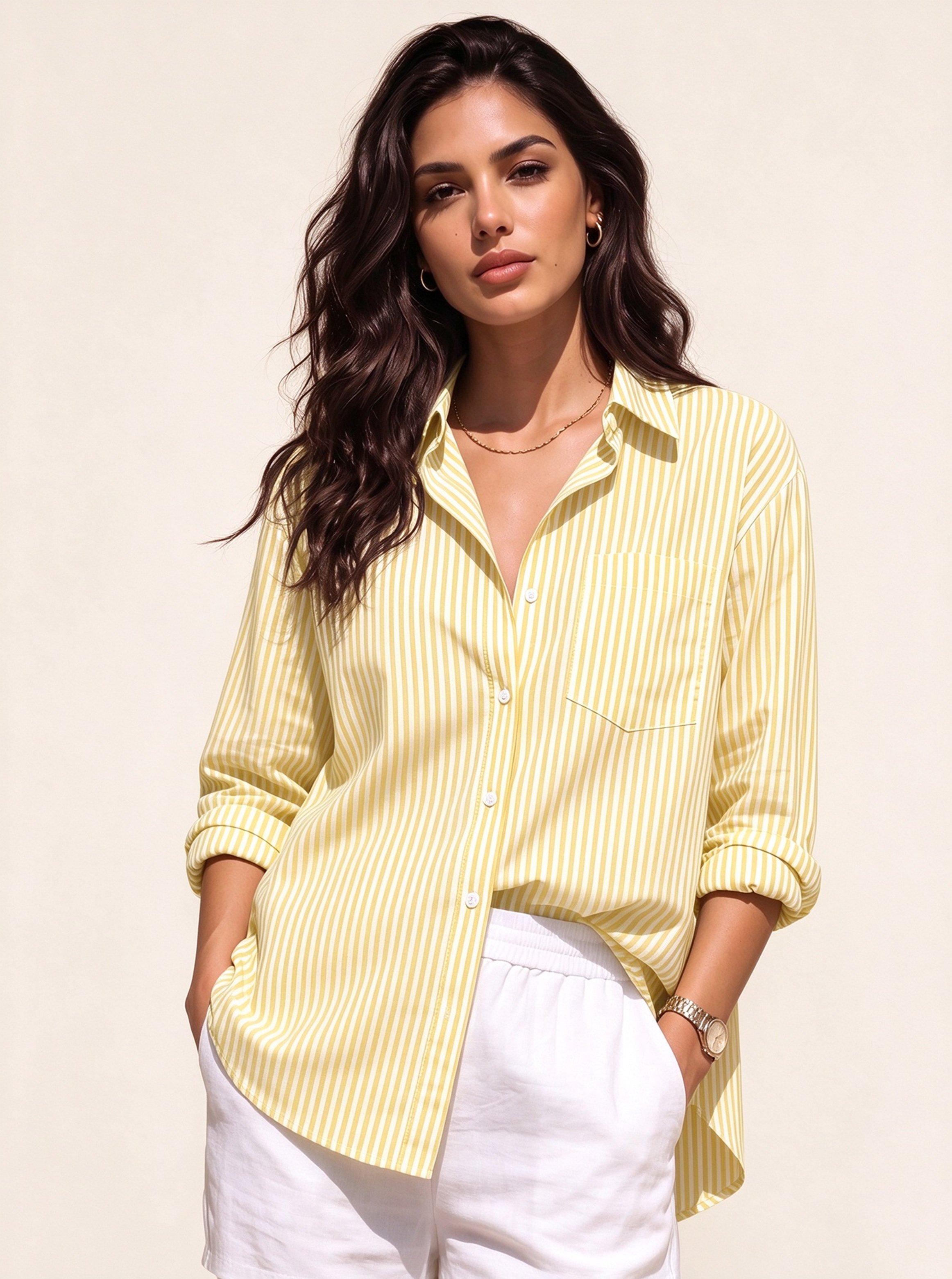 Yellow Striped Long Sleeves Regular Shirt