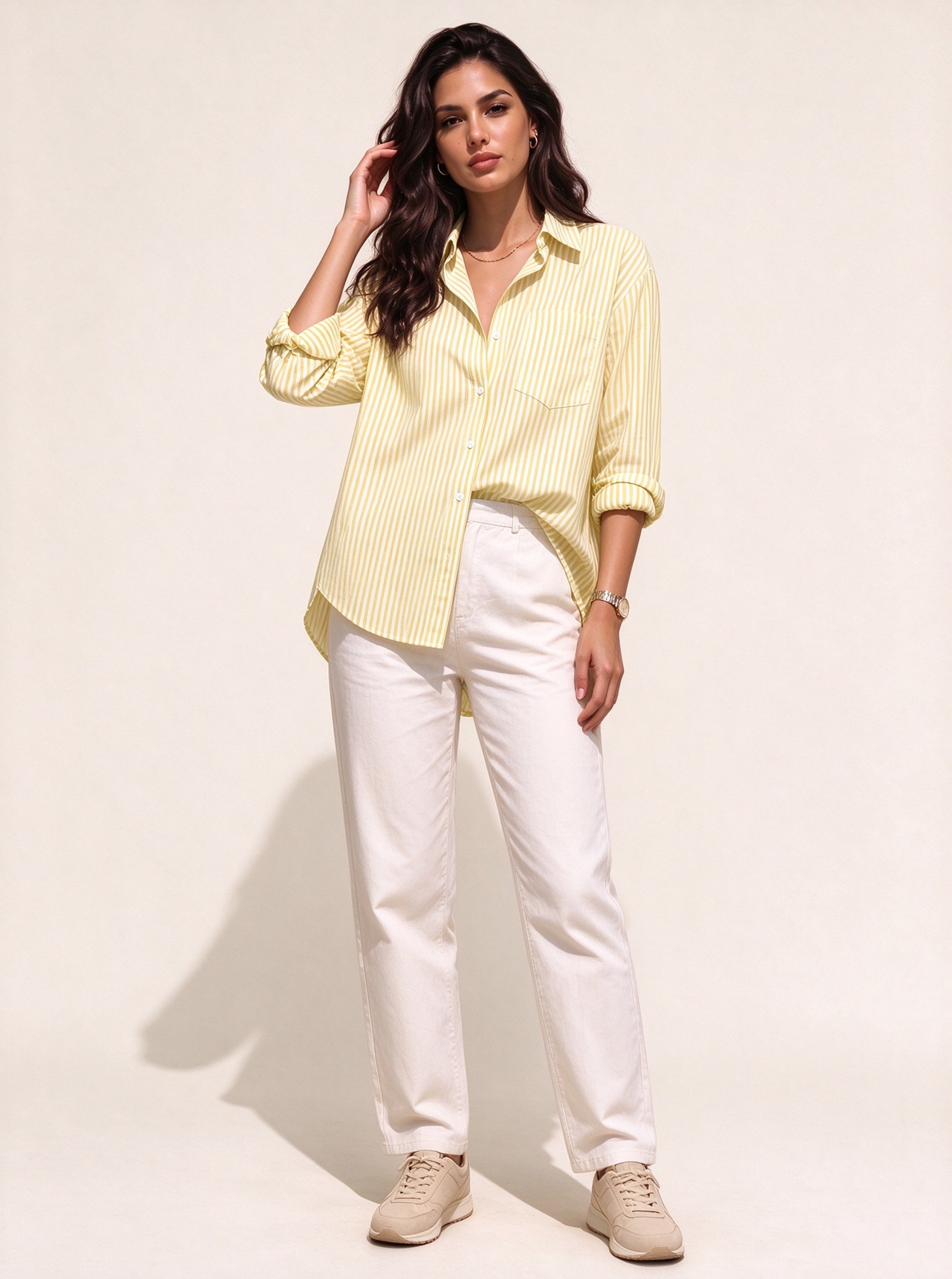 Yellow Striped Long Sleeves Regular Shirt