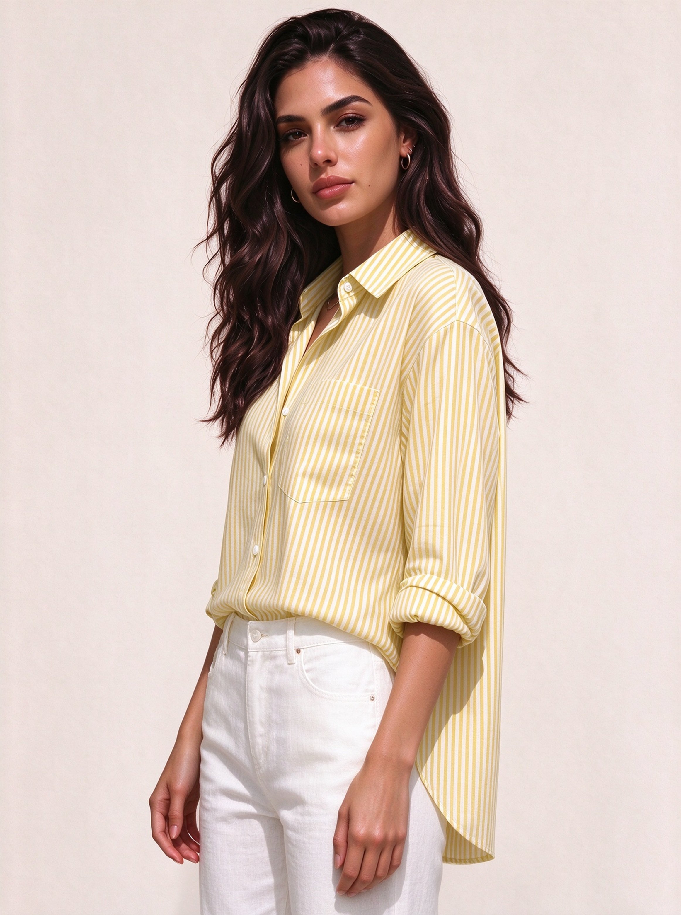 Yellow Striped Long Sleeves Regular Shirt